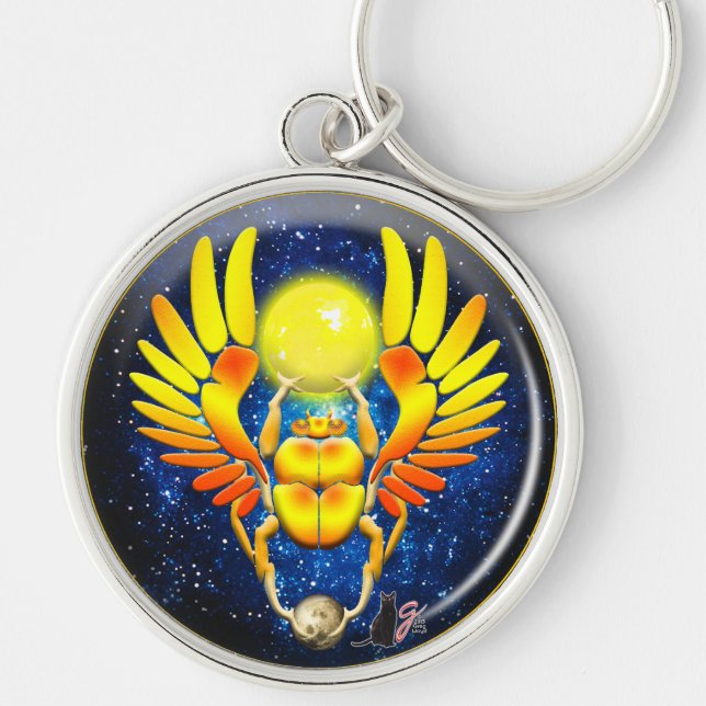 Scarab Keychain Rund Silverfärgad Nyckelring (Framsidan)