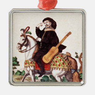 Scaramouche på hästrygg julgransprydnad metall