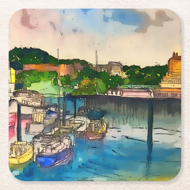 Scarborough Watercolour  Underlägg Papper Kvadrat (Framsidan)