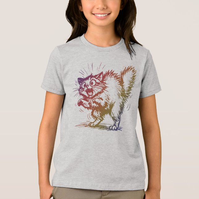 Scared Cat Design T Shirt Tee Kids Casual Wear (Framsida)