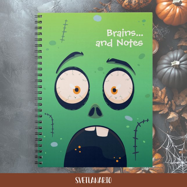Scared Green Zombie Halloween Spiral Notebook Anteckningsbok (Skapare uppladdad)