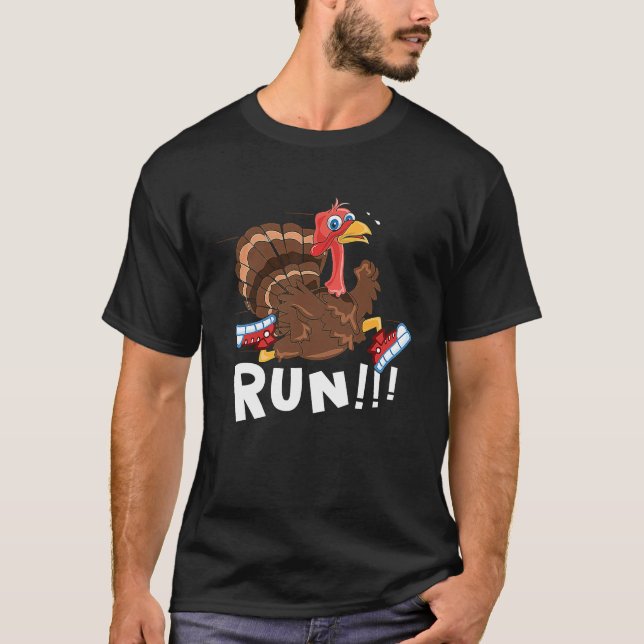 Scared Turkey Run  Thanksgiving Running Turkey Tro T Shirt (Framsida)