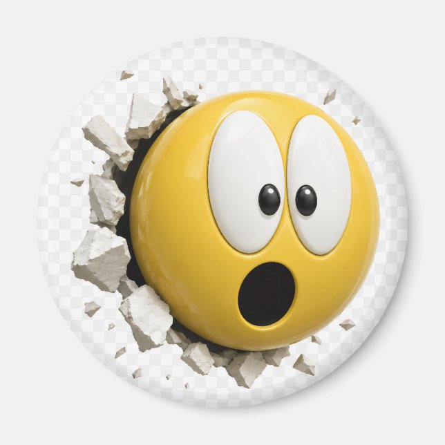 Scaredy 3D Emoji Round Magnet (Framsidan)
