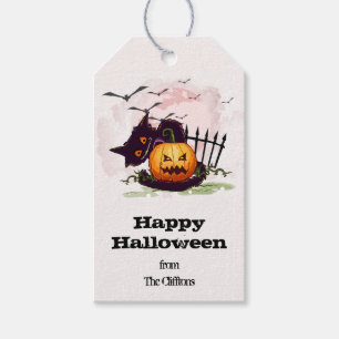 Scaredy Black Cat Happy halloween Presentetikett