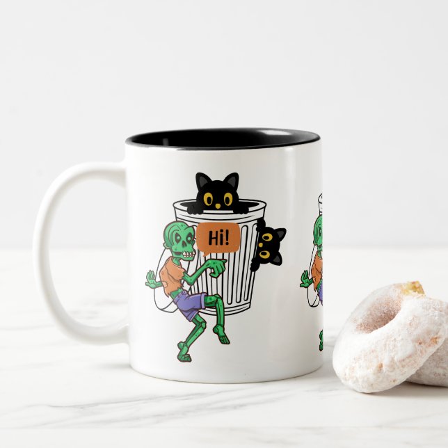 Scaredy Cat Halloween Två-Tonad Mugg (Med munk)