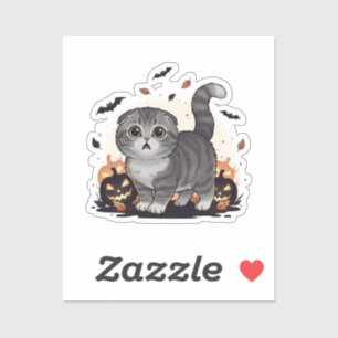Scaredy Fold - Cute Scottish Fold Halloween Klistermärken