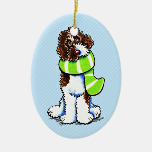 Scarf för chokladParti Labradoodle vinter Julgransprydnad Keramik