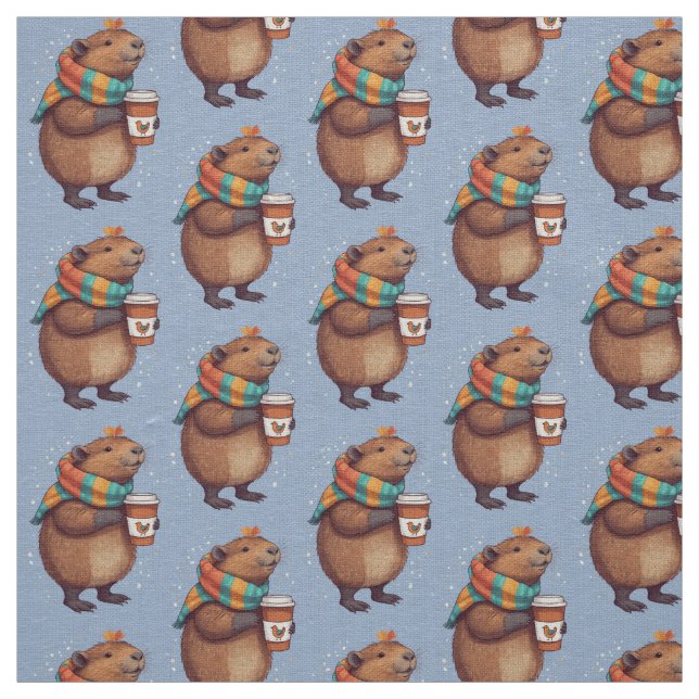 Scarf-Wearing Capybara Sipping Coffee Tee Tyg (Prov)
