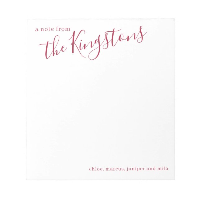 Scarlen Family Namn-skript, Anteckningsblock (Framsida)