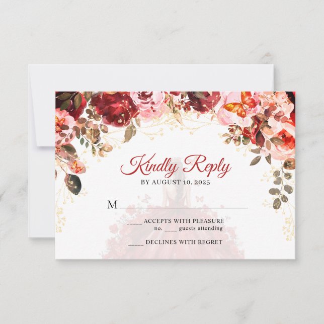 Scarlet Elegance Blommigt Princess Quinceañera OSA Kort (Framsida)