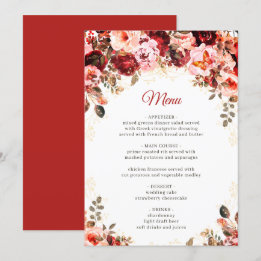 Scarlet Elegance Gold Floral Quinceañera Birthday Meny