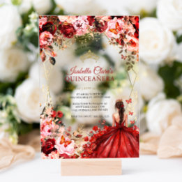 Scarlet Elegance Guld Enchanted Blommigt Quinceane