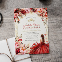 Scarlet Elegans Guld Förtrollad Blommig Quinceaner