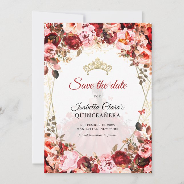 Scarlet Enchanted Blommigt Guld Princess Quinceane Meddelande (Framsida)