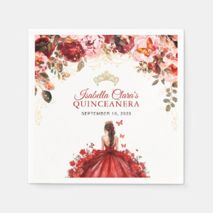 Scarlet Enchanted Blommigt Guld Princess Quinceane Pappersservett