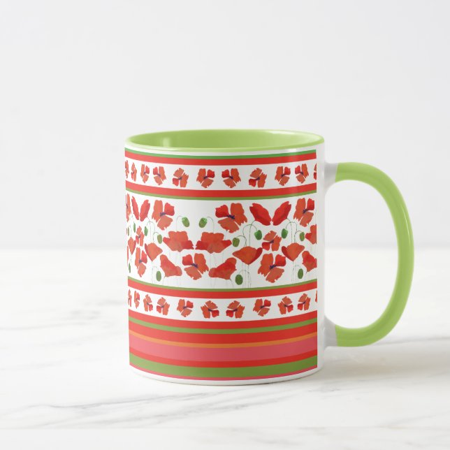 Scarlet Fält Poppies Blommigt Gräns på vitt Mugg (Höger)