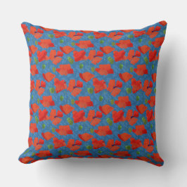 Scarlet Fält Poppies på Blue Pillow eller Cushion Kudde