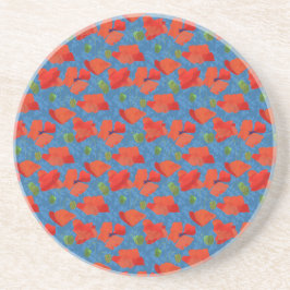 Scarlet Fält Poppies på Blue Sandstone Underlägg