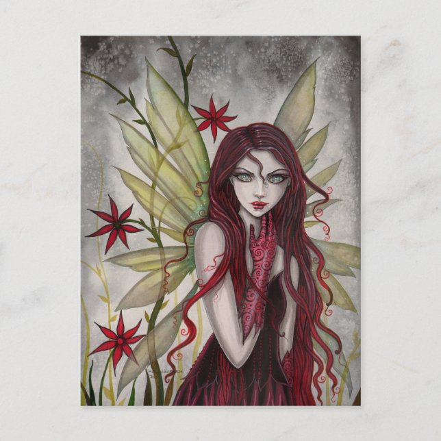 Scarlet Flower Fairy Fantasi Konst av Molly Harris Vykort (Framsida)