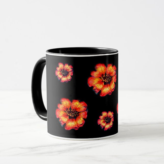Scarlet Flowers mönster på svart Mugg (Framsida vänster)