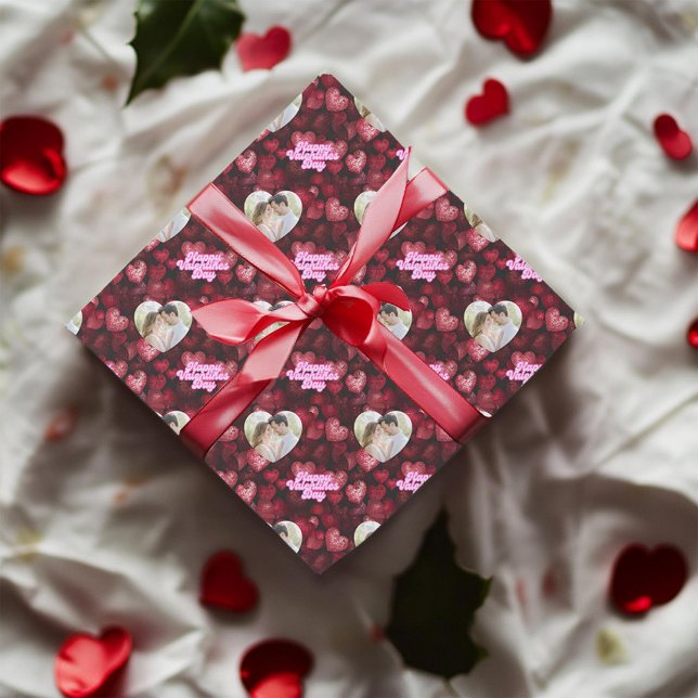 Scarlet Glitter Hearts Anpassningsbar Photo Presentpapper (Skapare uppladdad)