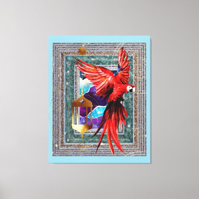 Scarlet Macaw och Hermit - Parrot Tarot Canvastryck (Framsida)