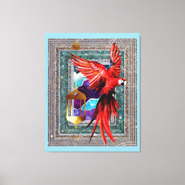 Scarlet Macaw och Hermit - Parrot Tarot Canvastryck (Framsida)