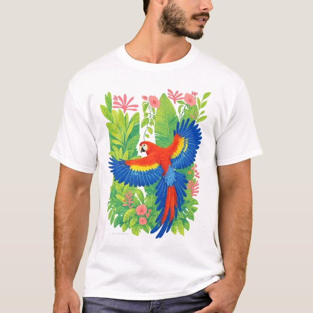Scarlet Macaw Papegoja tropiska växter  T Shirt (Framsida)