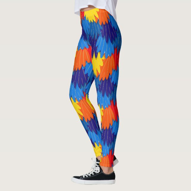 Scarlet Macaw Parrot Feathers Mönster Leggings (Vänster)