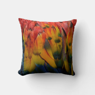 Scarlet Macaw Parrot Feathers Texturerad tropisk Kudde
