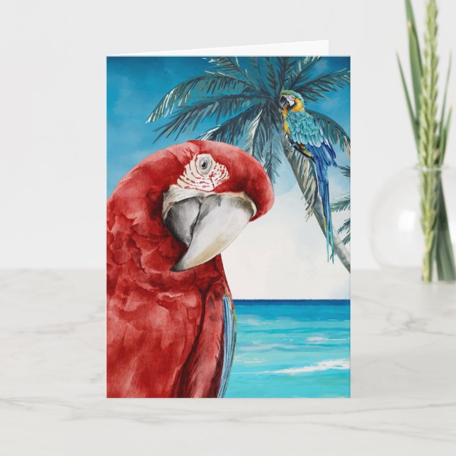 Scarlet Macaw Parrot Watercolor Tropical Kort (Framsida)
