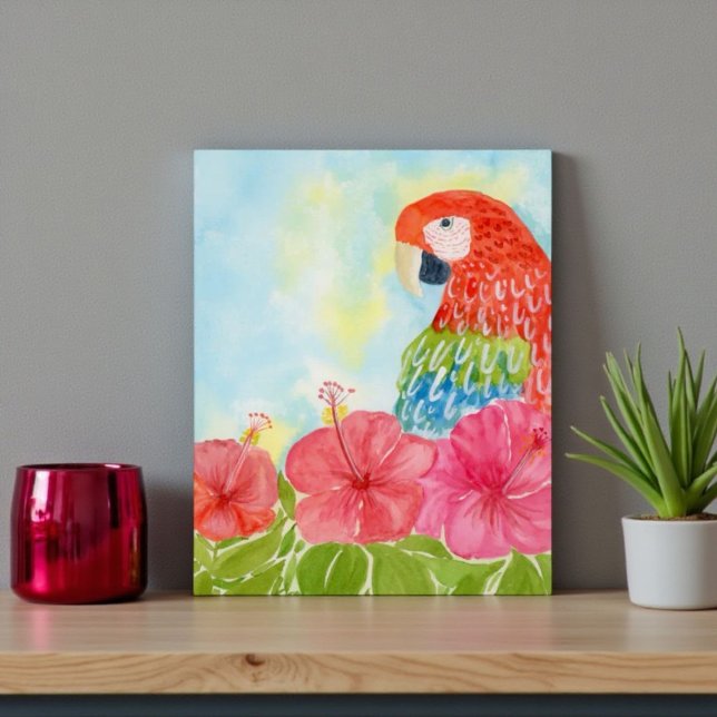 Scarlet Macaws and Pink Hibiscus Vykort (Skapare uppladdad)