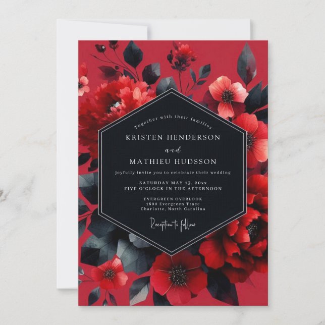 Scarlet Moody Bloom Wedding Inbjudningar (Framsida)