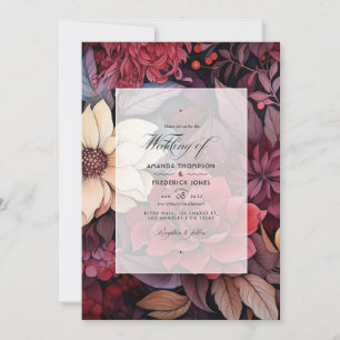 Scarlet, Mörk Brown och Deep Burgundy Blommigt Brö Inbjudningar