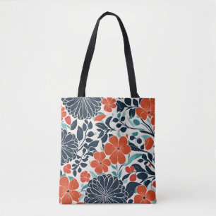 Scarlet- och Black Modern Blommigt Tote Tygkasse
