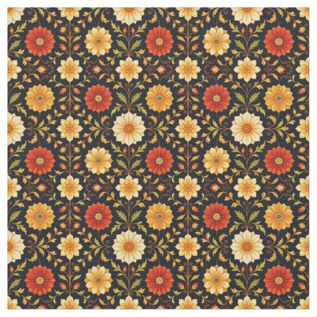 Scarlet och Crème Blommig Tyg (Närbild)