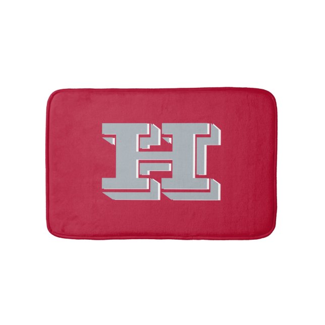 Scarlet och Gray Skolfärger Stil Monogram Badrumsmatta (Framsidan)