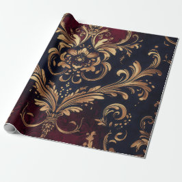 Scarlet och Guld Baroque-Blommigten Presentpapper