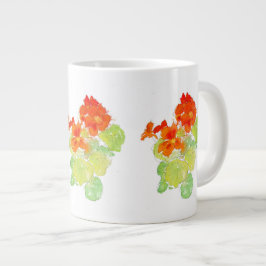 Scarlet och Orange VattenfärgsNasturtium Jumbo Mugg