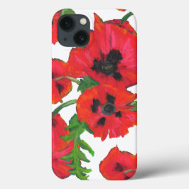 Scarlet och svartvita orienterade poppies på vitt