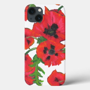 Scarlet och svartvita orienterade poppies på vitt