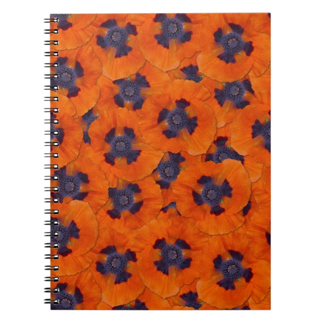 Scarlet Orange Poppy Seamless Mönster Anteckningsbok (Framsidan)