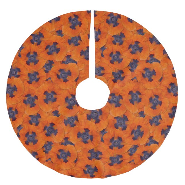 Scarlet Orange Poppy Seamless Mönster Julgransmatta Borstad Polyester (Framsidan)