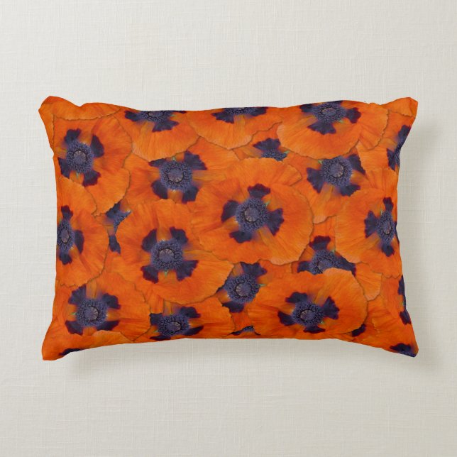 Scarlet Orange Poppy Seamless Mönster Prydnadskudde (Framsidan)