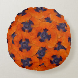 Scarlet Orange Poppy Seamless Mönster Rund Kudde