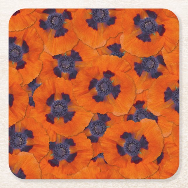 Scarlet Orange Poppy Seamless Mönster Underlägg Papper Kvadrat (Framsidan)