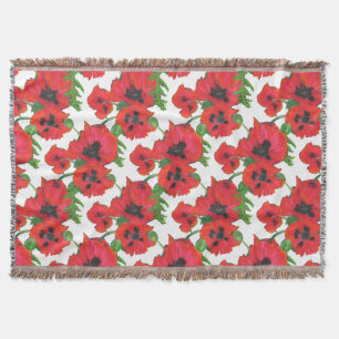 Scarlet Oriental Poppies on White Mönster Filt