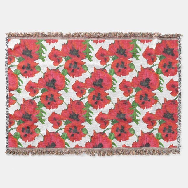 Scarlet Oriental Poppies on White Mönster Filt (Framsidan)