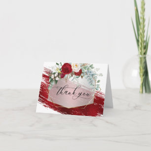 Scarlet Paint Stroke Red Ivory Peonies Tack Kort