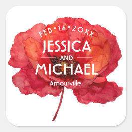 Scarlet Petal Elegance Fyrkantigt Klistermärke